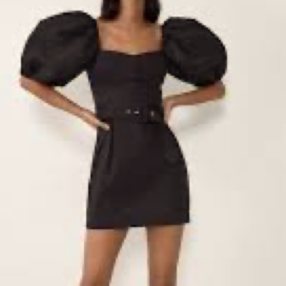 Zara black puff sleeves belted mini dress